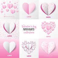 Paper Heart Valentine&#039;s day cards with flower pattern