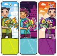 Boys with flowers banners