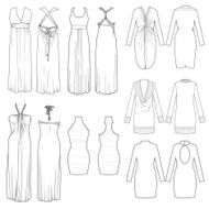 Flat sketches of dresses
