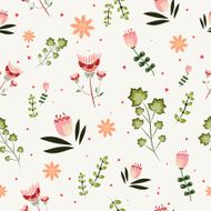 Seamless Vector Floral Pattern with Leaves
