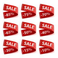 Set of sew in SALE labels with different discount percentage