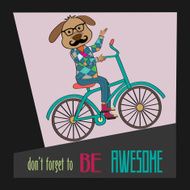 Hipster poster with nerd dog riding bike N2