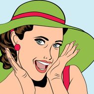 popart retro woman with sun hat in comics style