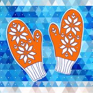 Orange mittens on the triangle background