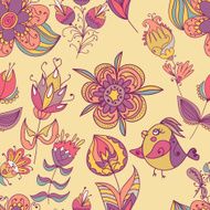 Seamless texture with flowers and birds N16