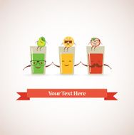 Tasty fresh squeezed hipster glasses of juices and fruits