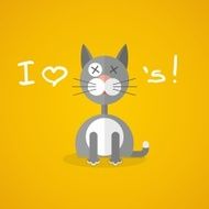flat illustration with gray cat