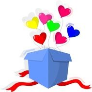 Love balloons in the box with ribbon