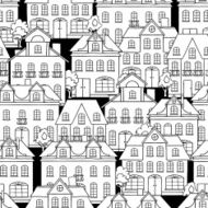 Seamless vector pattern with houses and trees