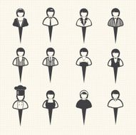 Businesswoman with pin Vector icons set