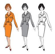 Retro fashion dressed business woman Vector set