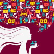 Beautiful woman silhouette with fashion icons N2