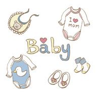 sketch pastel color baby clothes bib sock &amp; shoe