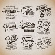 Vintage Fashion Labels on Light Brown Background