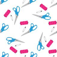 Seamless pattern with scissors pin needle