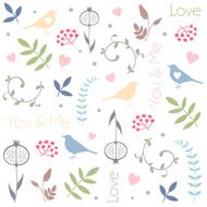 Birds hearts Seamless vector pattern Valentine&#039;s Day or wedding N3