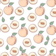 Hand drawn peach with slice seamless pattern