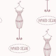 Vintage iron mannequin seamless pattern with inscription hand sewn