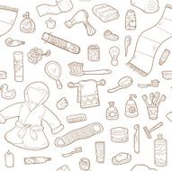 Seamless pattern of vector cartoon bathroom elements and persona N2
