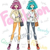 Vector beautiful fashion girls top models N10