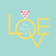 Wedding gold ring withdiamond Word love Flat design Valentines day