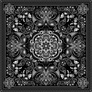 Black and white ornamental square with paisley elements N2