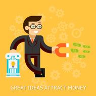 Great ideas attract money Businessman holding magnet attracting money