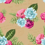 Seamless vintage pattern with painted flower leaves and plants N2