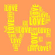 Orange and yellow vintage pop art style words cloud LOVE