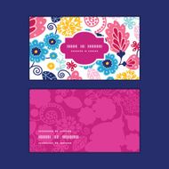 Vector fairytale flowers horizontal frame pattern business cards set
