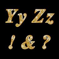 Golden metallic shiny letters Y Z ! ? &amp;