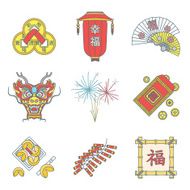 colored outline chinese new year icons set