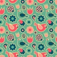Seamless pattern Birds and flowers N3