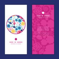 Vector fairytale flowers vertical round frame pattern invitation greeting cards
