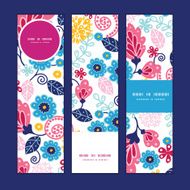Vector fairytale flowers vertical banners set pattern background