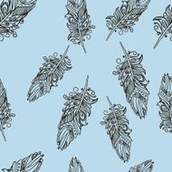 Seamless pattern with Doodle feathers