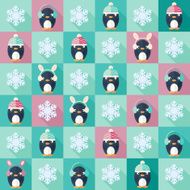 Christmas flat seamless pattern with penguins N2