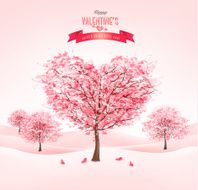 Pink heart-shaped sakura trees Valentine&#039;s day Vector