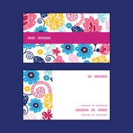Vector fairytale flowers horizontal stripe frame pattern business cards set