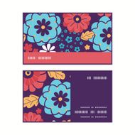 Vector colorful bouquet flowers horizontal stripe frame pattern business cards N2