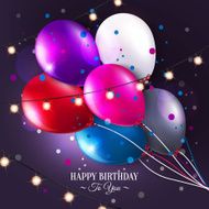 Vector birthday card with balloons and lights