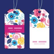 Vector fairytale flowers vertical stripe frame pattern tags set