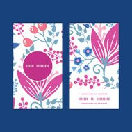 Vector pink flowers vertical round frame pattern business cards set N3