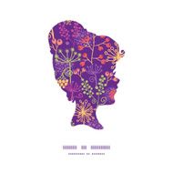 Vector colorful garden plants girl portrait silhouette pattern frame