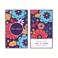 Vector colorful bouquet flowers vertical round frame pattern business cards N2