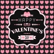 Happy Valentine&#039;s Day emblem on pink heart seamless pattern background