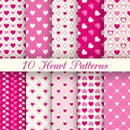 Heart shape vector seamless patterns Black and white colors