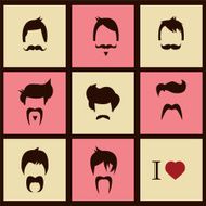 Collection of hipster retro hair styles and mustaches vector illustration N2