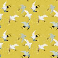 Flock of cheerful sparrows (Seamless pattern kimono style)