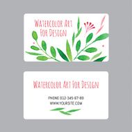 business cards design template with watercolor drawings of plants N7